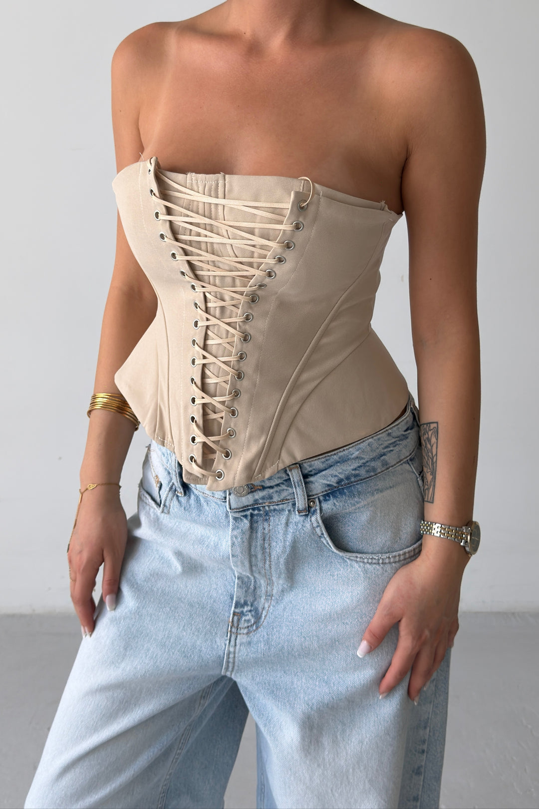Routines Lace-up Corset Top - Beige 2818