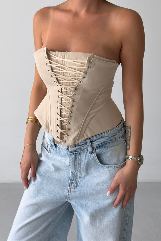 Routines Lace-up Corset Top - Beige 2818