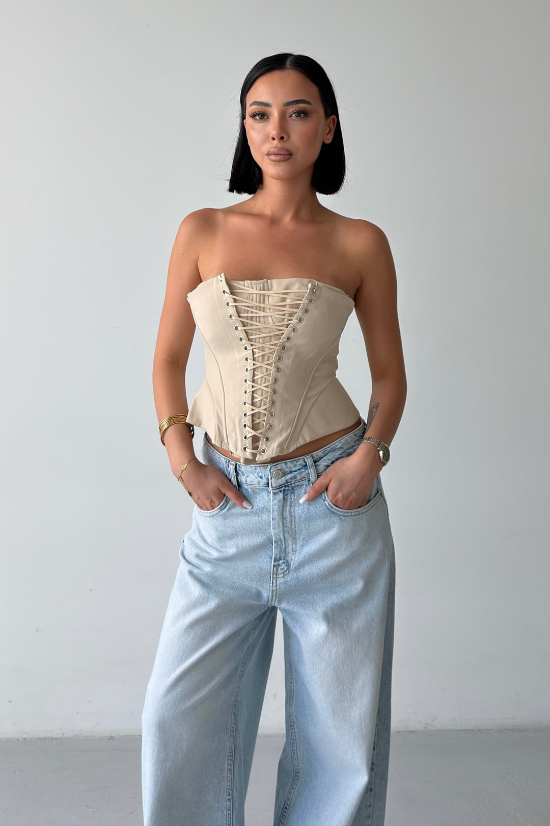 Routines Lace-up Corset Top - Beige 2818