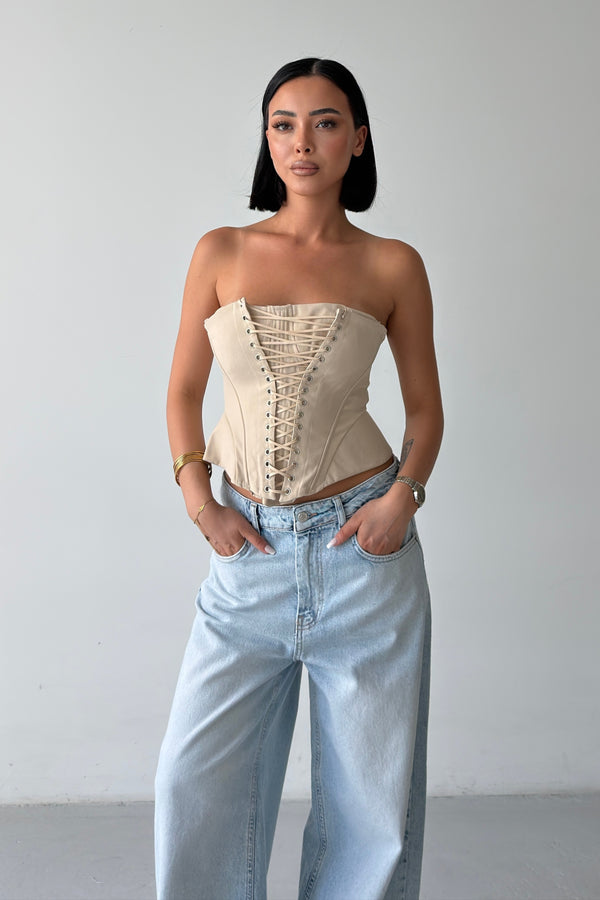 Routines Lace-up Corset Top - Beige 2818 - ROUTINES