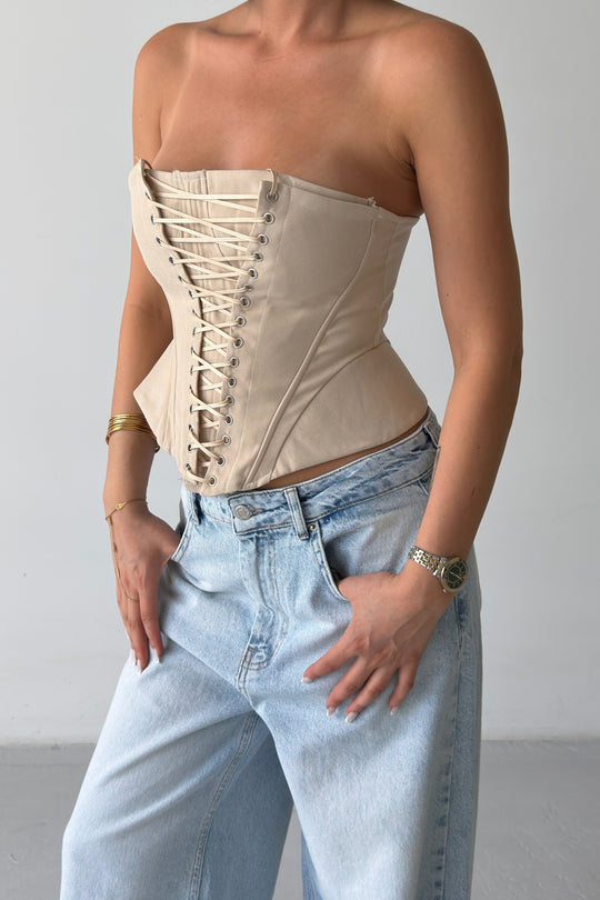 Routines Lace-up Corset Top - Beige 2818