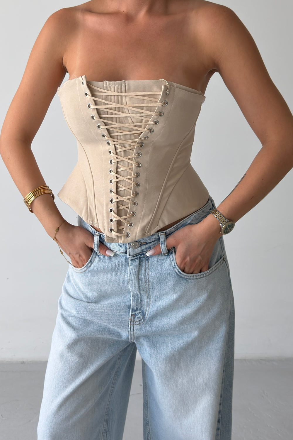Routines Lace-up Corset Top - Beige 2818
