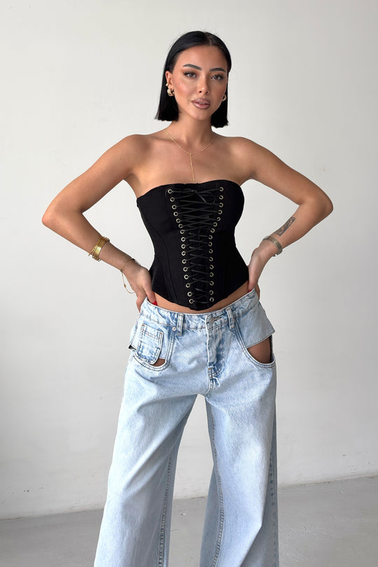 Routines Lace-up Corset Top - Black 2818