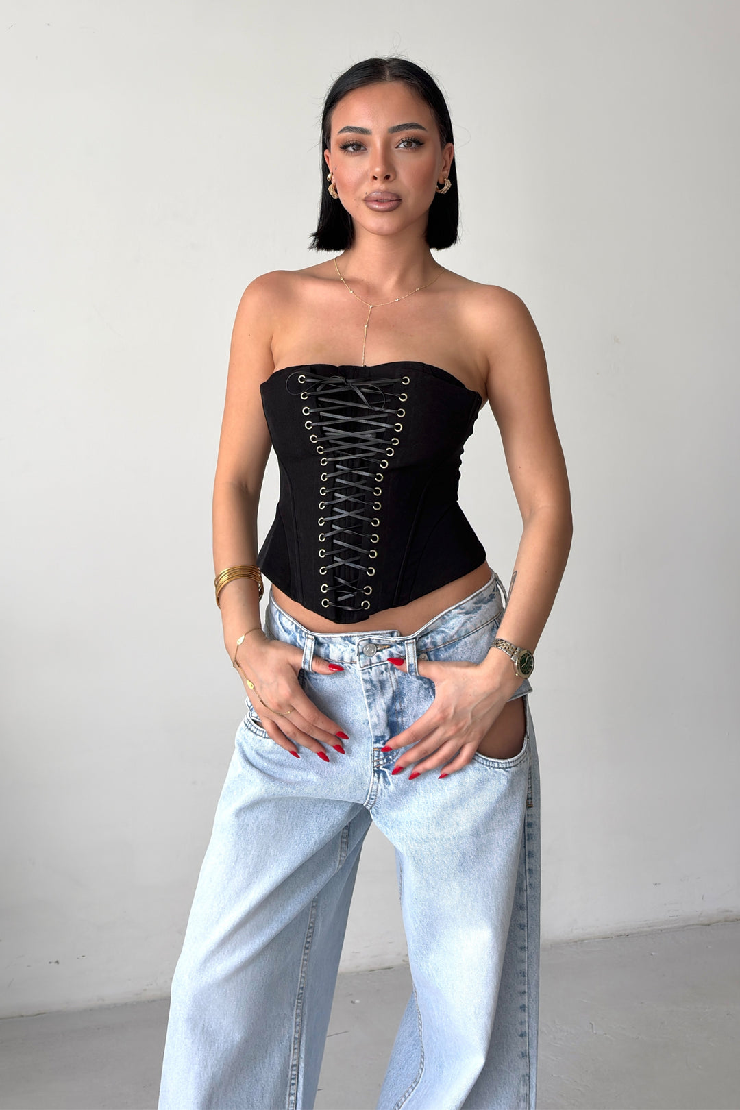 Routines Lace-up Corset Top - Black 2818