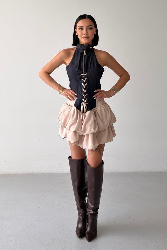 Routines Lace-up Denim Ruffle Dress 7970