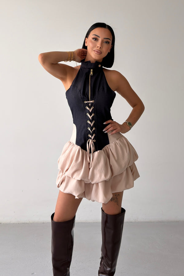 Routines Lace-up Denim Ruffle Dress 7970 - ROUTINES