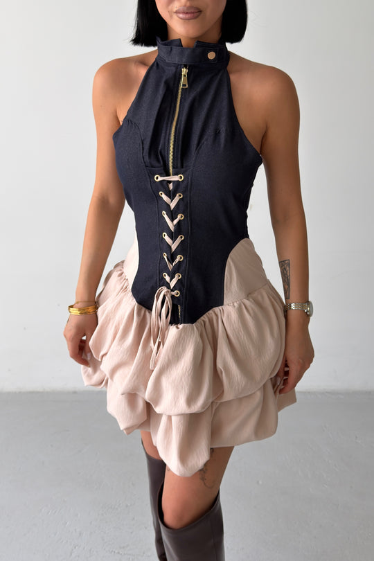 Routines Lace-up Denim Ruffle Dress 7970