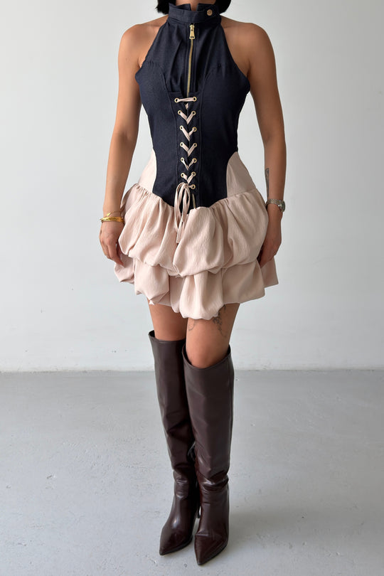Routines Lace-up Denim Ruffle Dress 7970