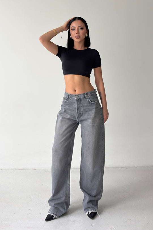 Routines Lace-up Detail Baggy Jeans - Grey 3768 - ROUTINES