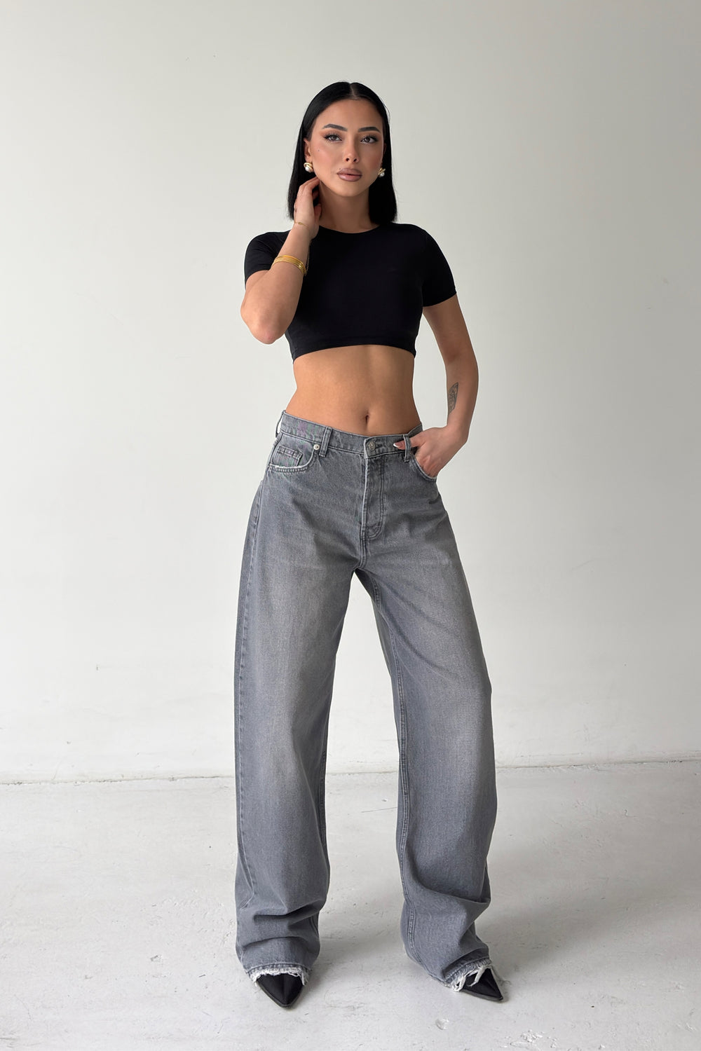 Routines Lace-up Detail Baggy Jeans - Grey 3768 - ROUTINES