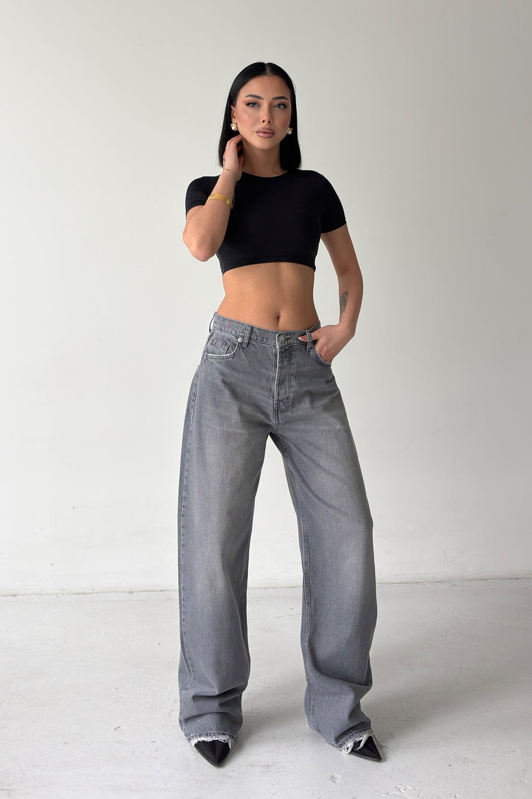 Routines Lace-up Detail Baggy Jeans - Grey 3768 - ROUTINES