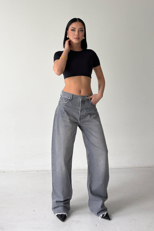 Routines Lace-up Detail Baggy Jeans - Grey 3768 - ROUTINES