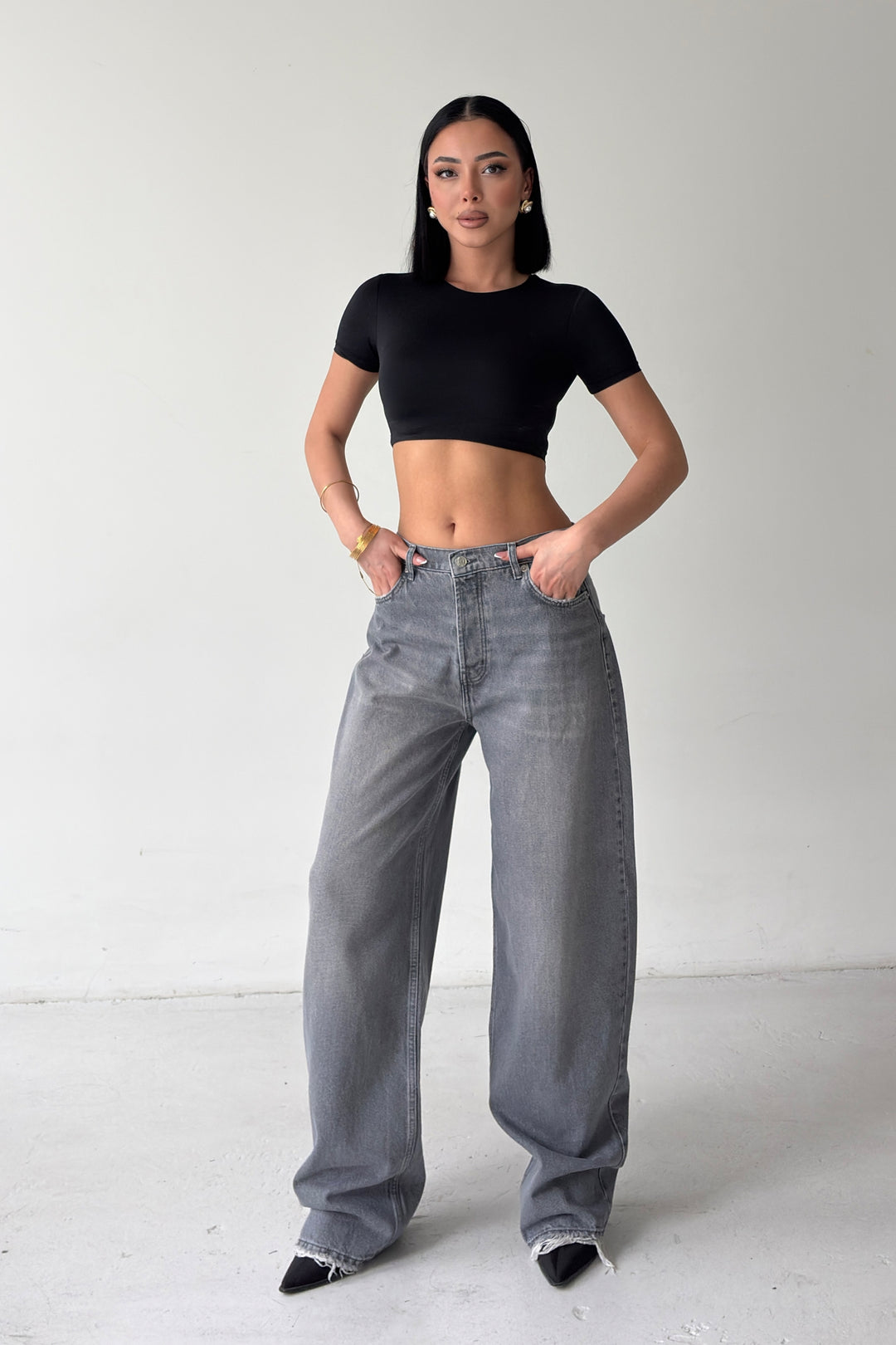 Routines Lace-up Detail Baggy Jeans - Grey 3768 - ROUTINES