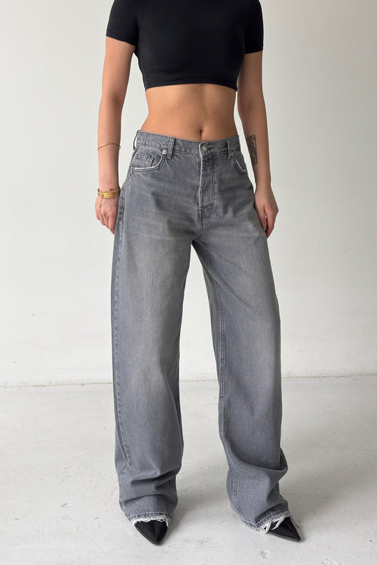 Routines Lace-up Detail Baggy Jeans - Grey 3768 - ROUTINES