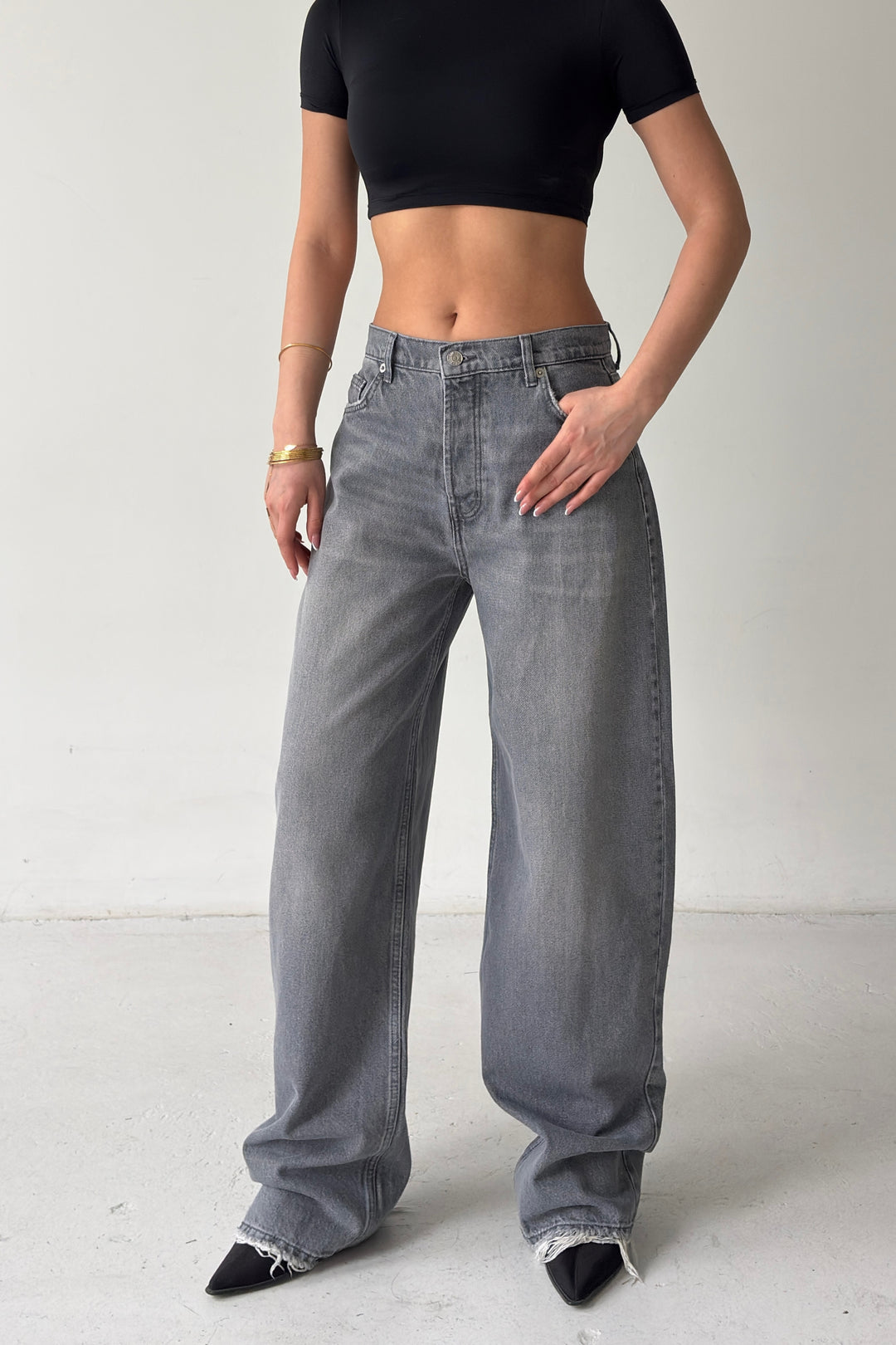 Routines Lace-up Detail Baggy Jeans - Grey 3768 - ROUTINES