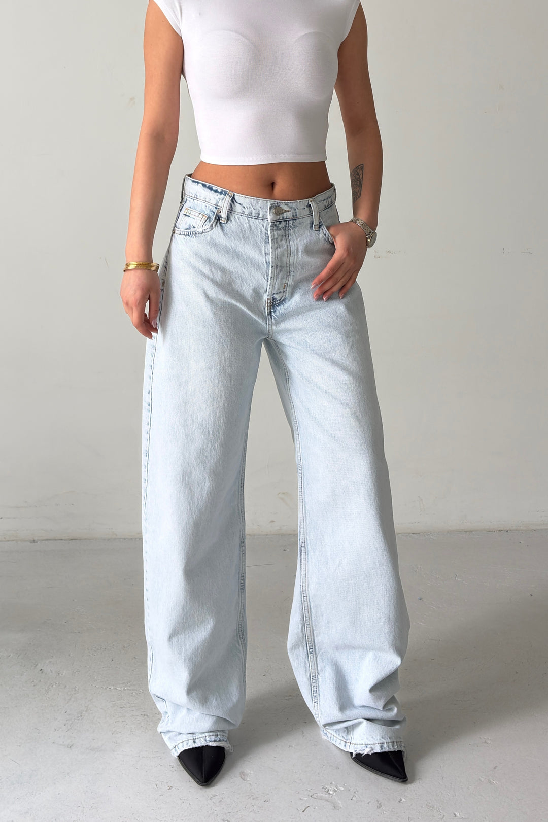 Routines Lace-up Detail Baggy Jeans - Light Blue 3769 - ROUTINES