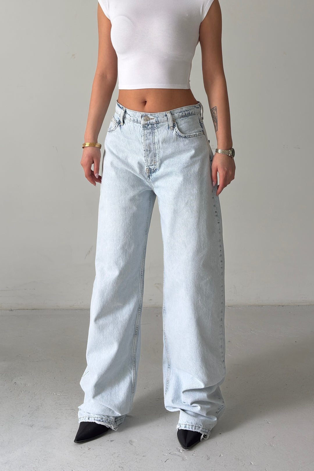 Routines Lace-up Detail Baggy Jeans - Light Blue 3769 - ROUTINES