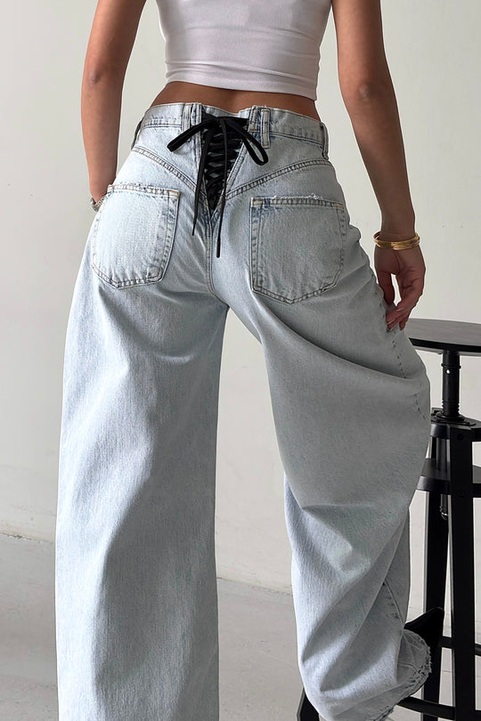 Routines Lace-up Detail Baggy Jeans - Light Blue 3769 - ROUTINES