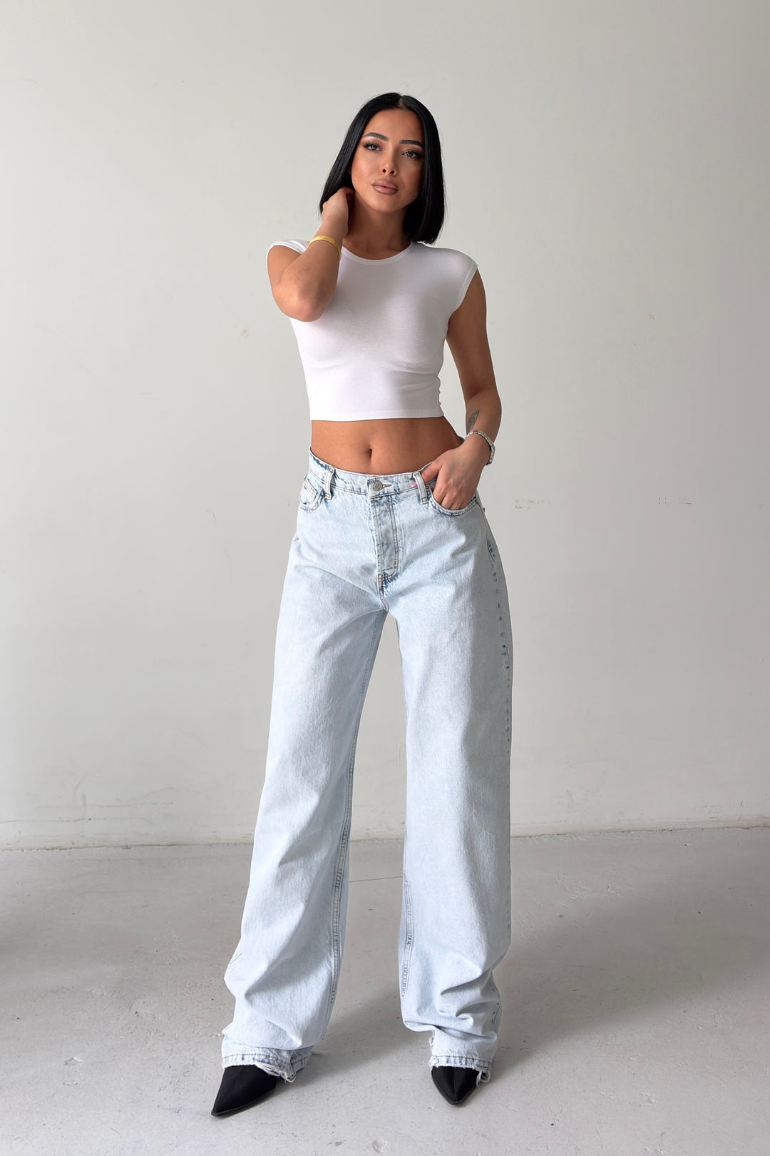 Routines Lace-up Detail Baggy Jeans - Light Blue 3769 - ROUTINES