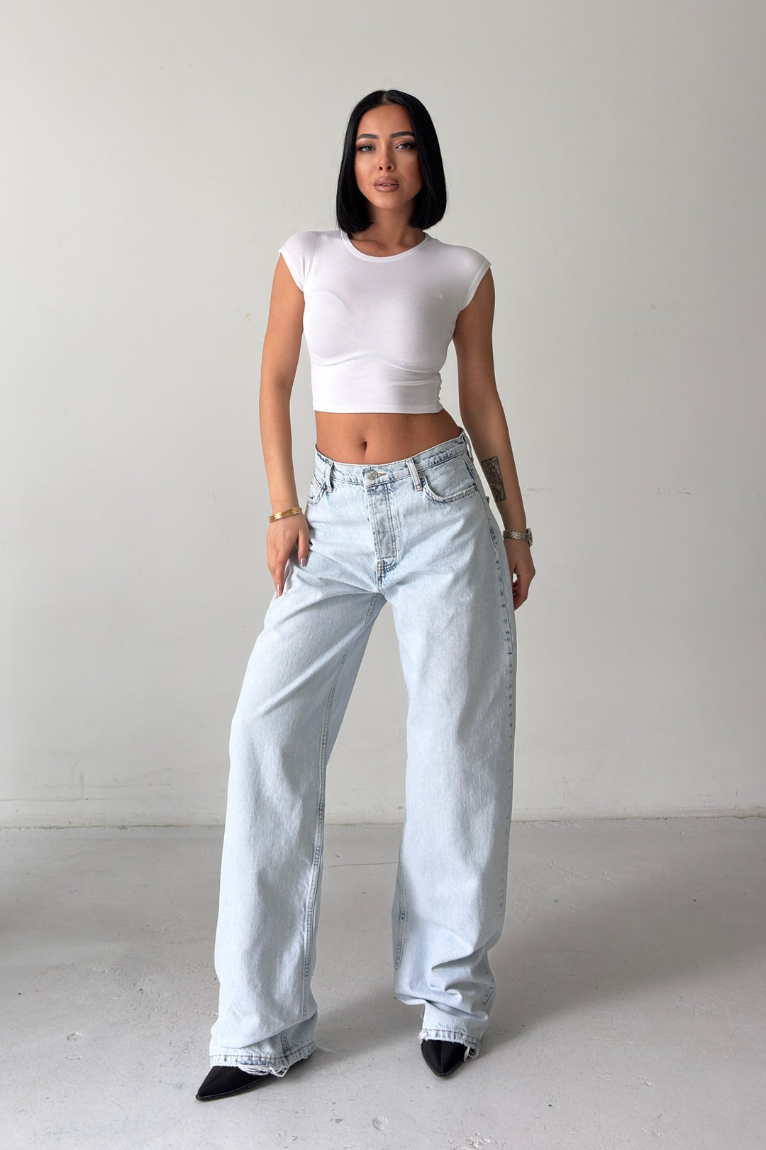Routines Lace-up Detail Baggy Jeans - Light Blue 3769 - ROUTINES