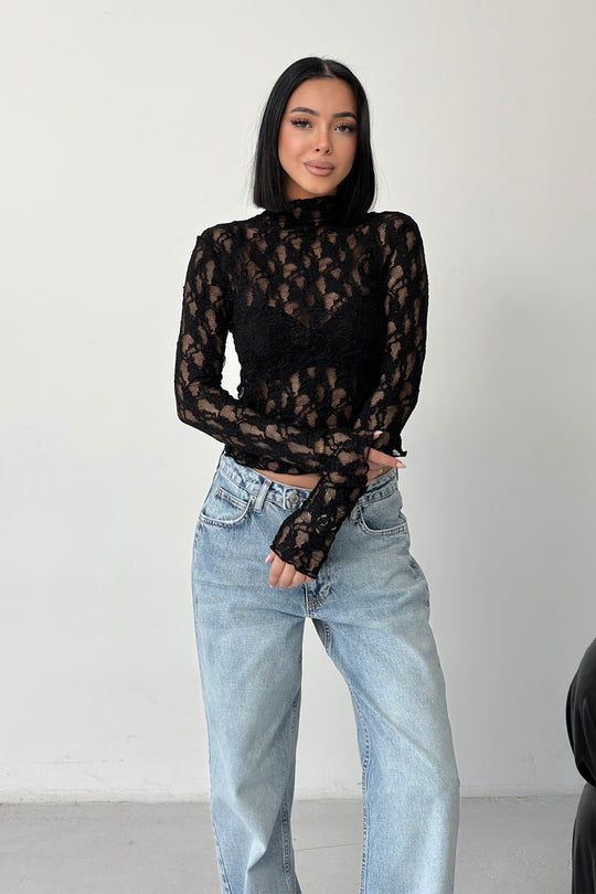 Routines Lace Longsleeve Top - Black 4642 - ROUTINES