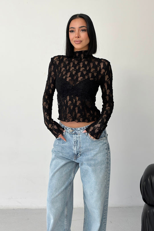 Routines Lace Longsleeve Top - Black 4642 - ROUTINES