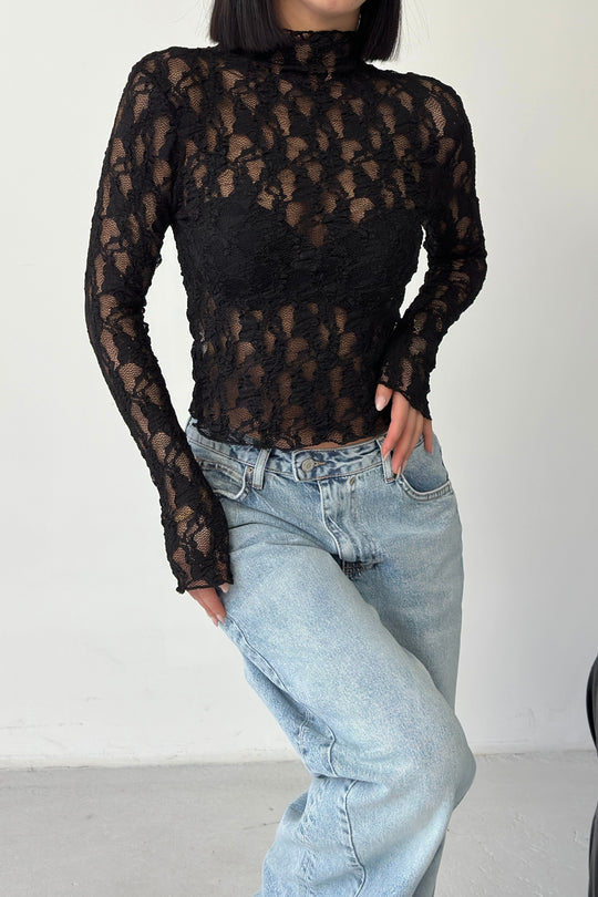 Routines Lace Longsleeve Top - Black 4642 - ROUTINES