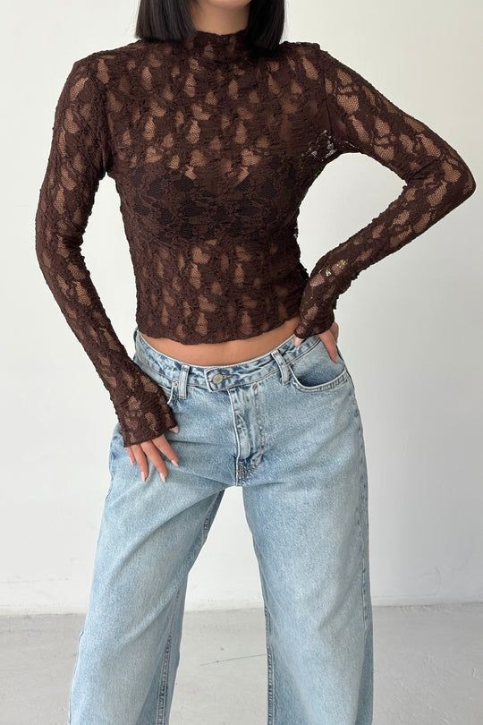 Routines Lace Longsleeve Top - Brown 4640 - ROUTINES