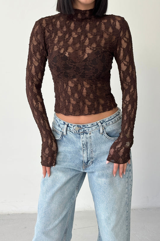 Routines Lace Longsleeve Top - Brown 4640 - ROUTINES