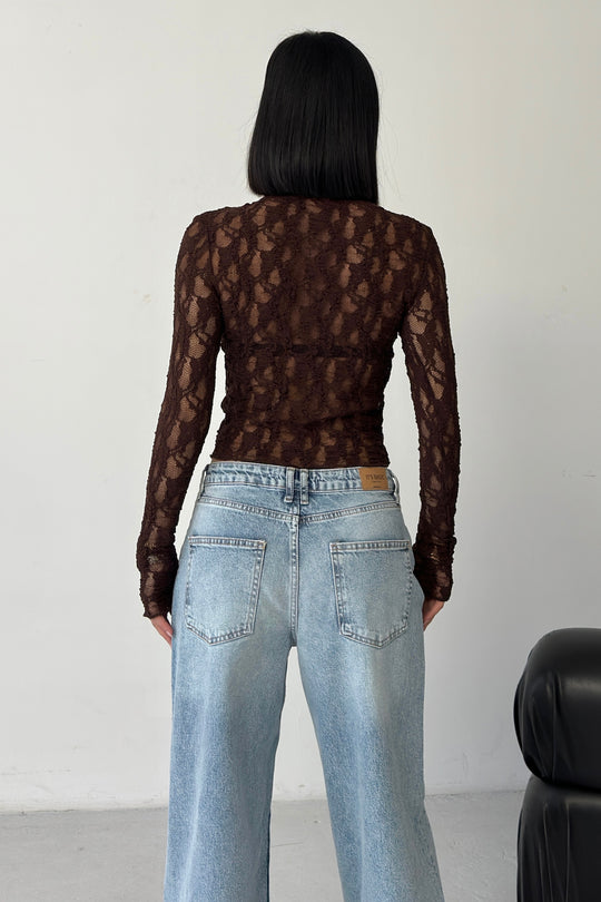 Routines Lace Longsleeve Top - Brown 4640 - ROUTINES