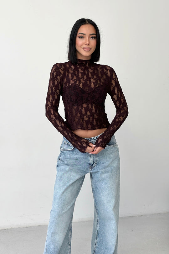 Routines Lace Longsleeve Top - Burgundy 4669 - ROUTINES