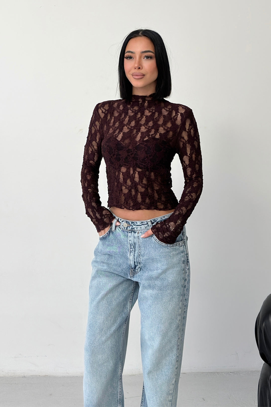 Routines Lace Longsleeve Top - Burgundy 4669 - ROUTINES