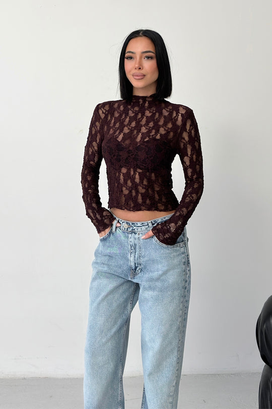 Routines Lace Longsleeve Top - Burgundy 4669 - ROUTINES