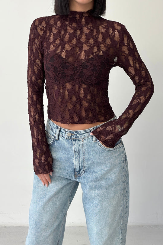 Routines Lace Longsleeve Top - Burgundy 4669 - ROUTINES