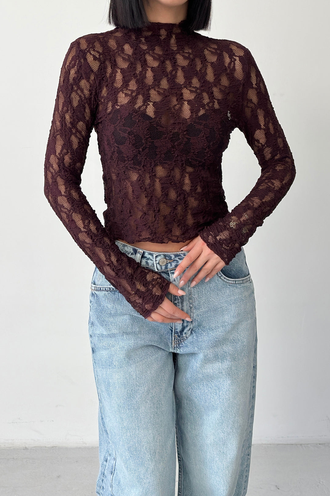 Routines Lace Longsleeve Top - Burgundy 4669 - ROUTINES