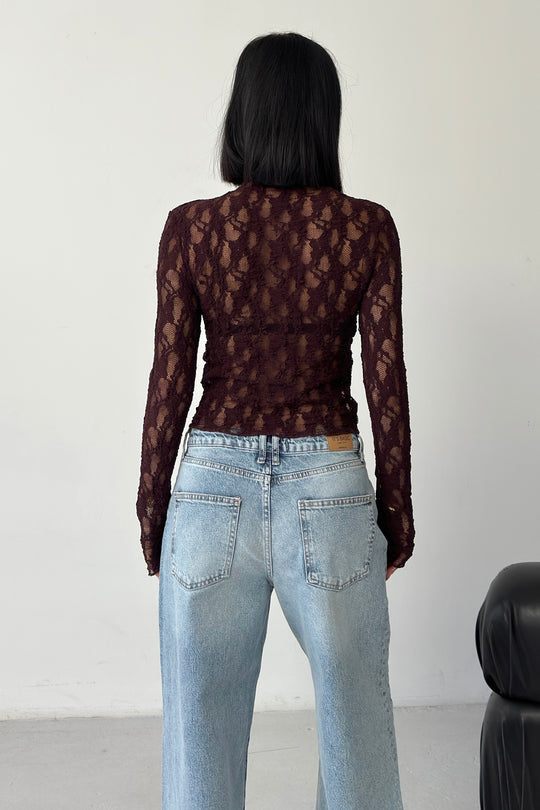 Routines Lace Longsleeve Top - Burgundy 4669 - ROUTINES