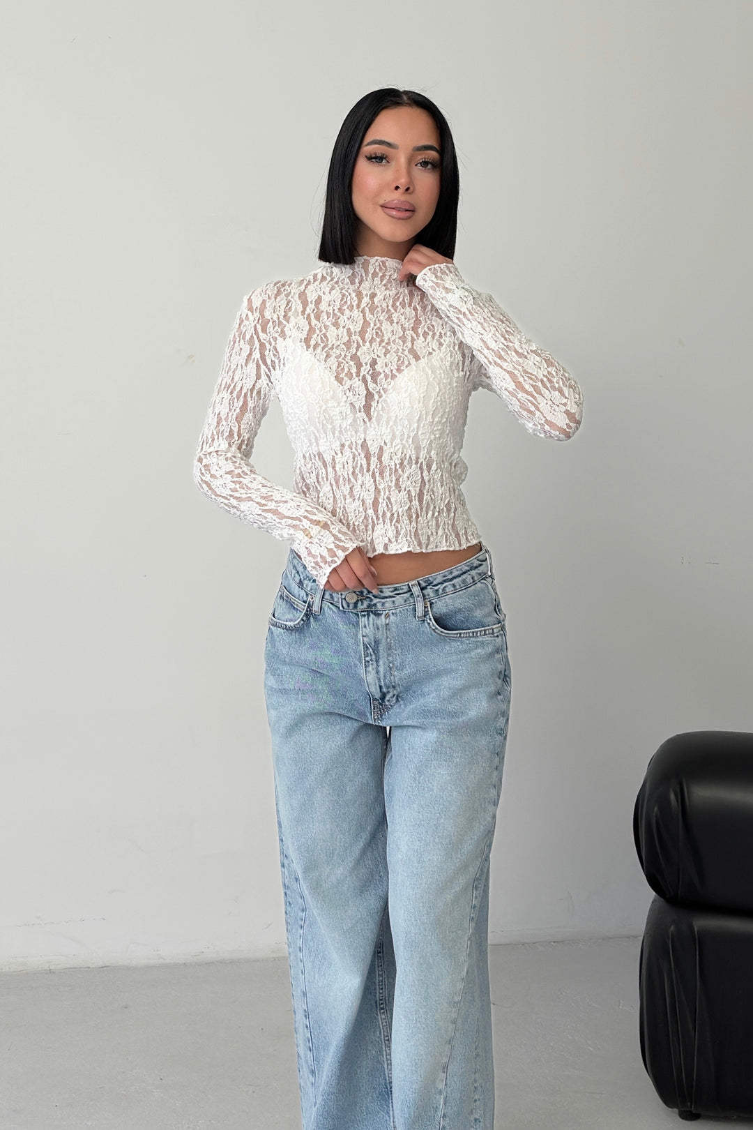 Routines Lace Longsleeve Top - White 4641 - ROUTINES