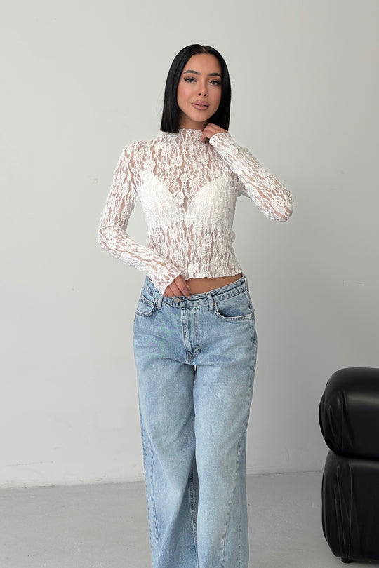 Routines Lace Longsleeve Top - White 4641 - ROUTINES