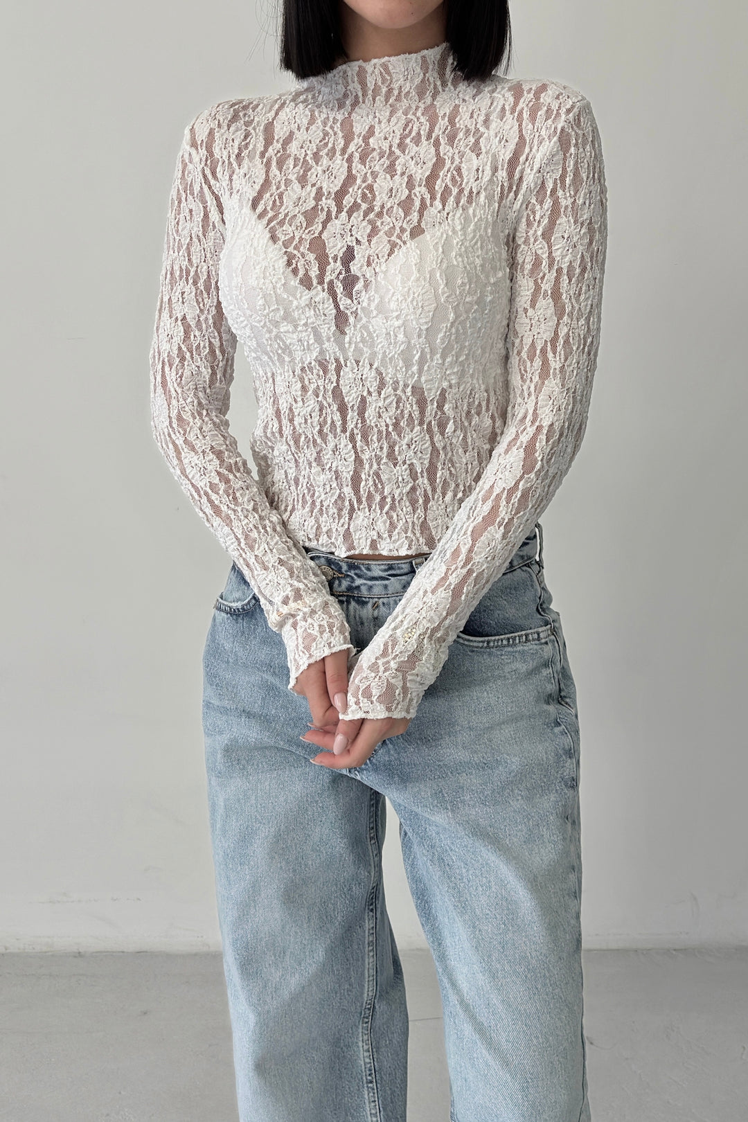 Routines Lace Longsleeve Top - White 4641 - ROUTINES