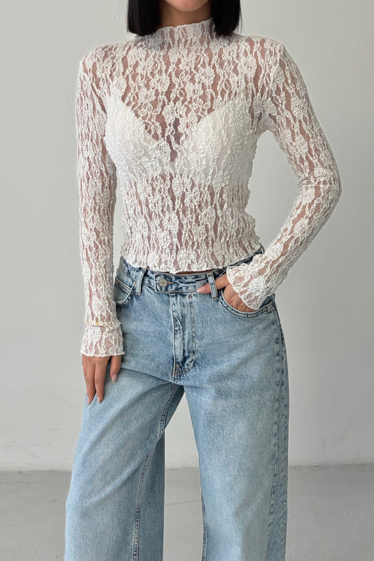 Routines Lace Longsleeve Top - White 4641 - ROUTINES