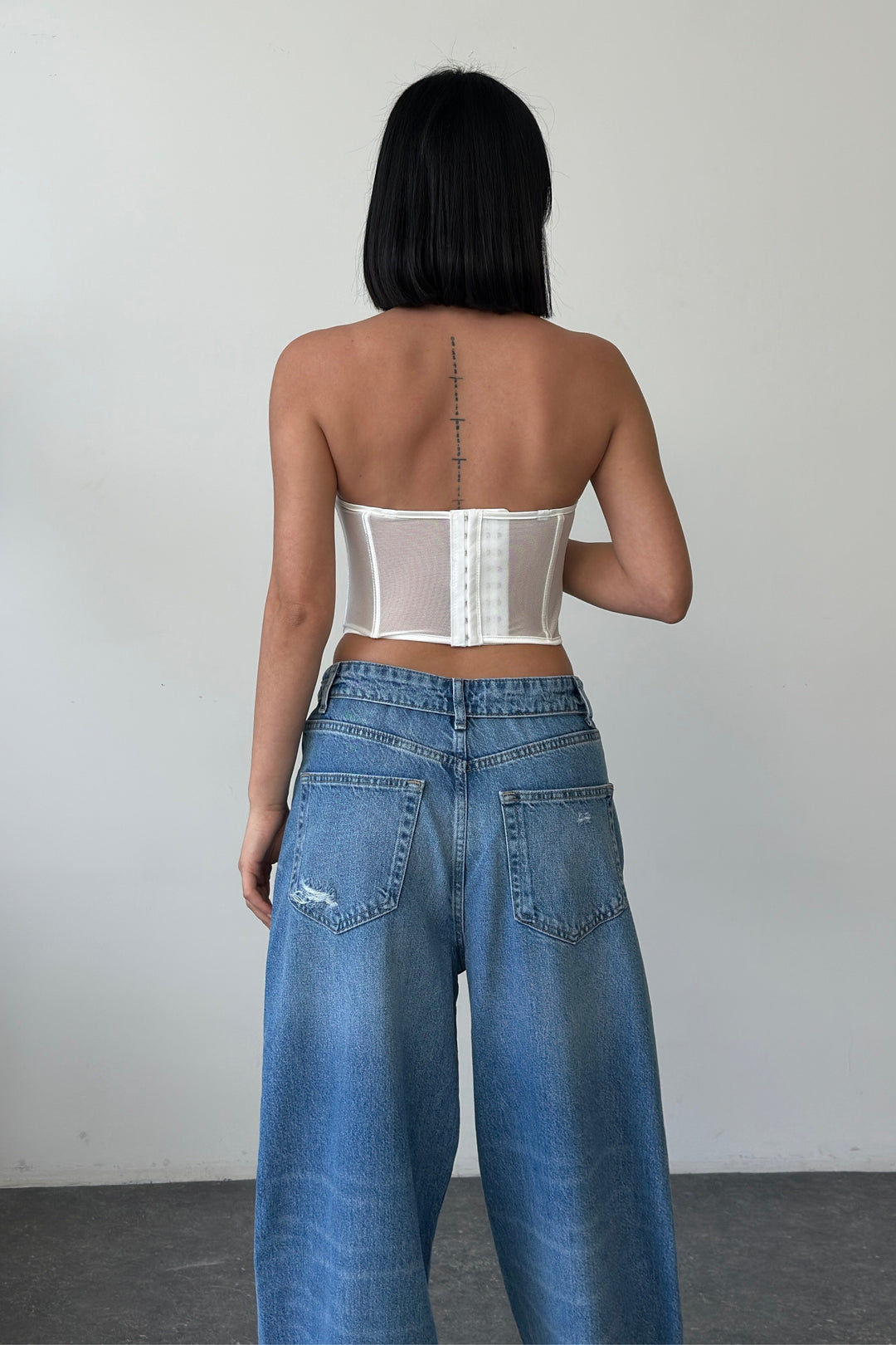 Routines Lace Rhinestone Corset Top - White 1865