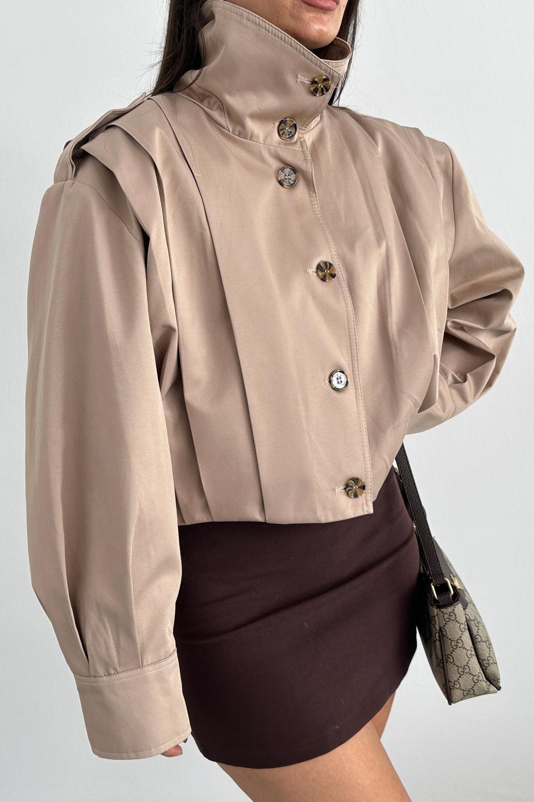 Routines Layer Trench Bomber Jacket - Beige 439 Jacket Routines Fashion