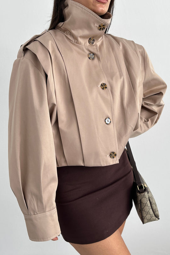 Routines Layer Trench Bomber Jacket - Beige 439 Jacket Routines Fashion