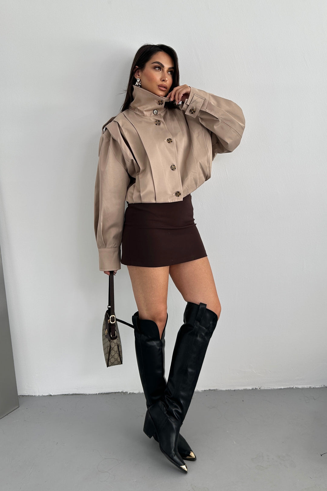 Routines Layer Trench Bomber Jacket - Beige 439 Jacket Routines Fashion