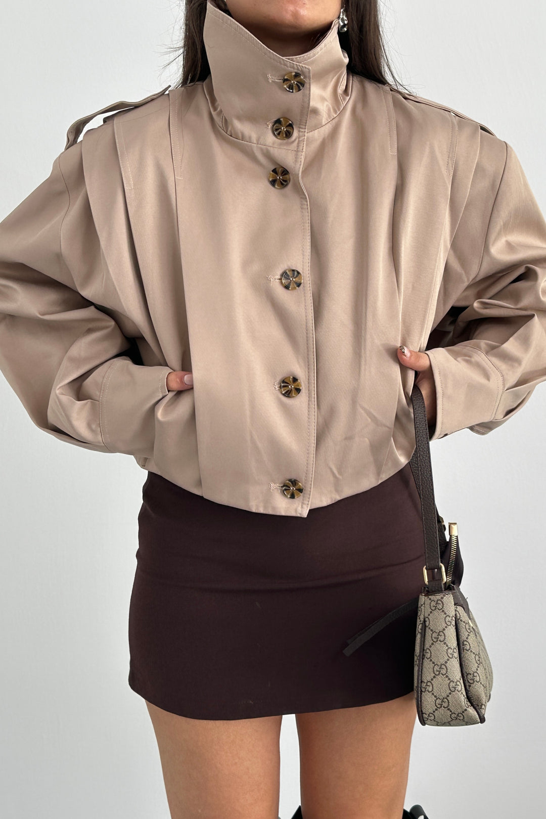 Routines Layer Trench Bomber Jacket - Beige 439 Jacket Routines Fashion