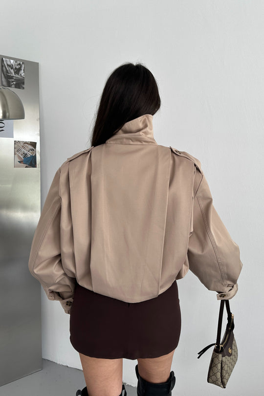 Routines Layer Trench Bomber Jacket - Beige 439 Jacket Routines Fashion