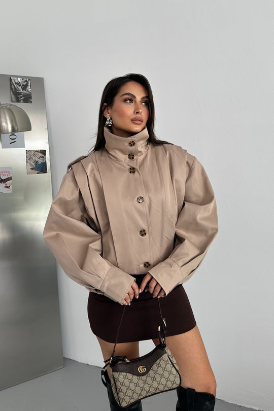Routines Layer Trench Bomber Jacket - Beige 439 Jacket Routines Fashion