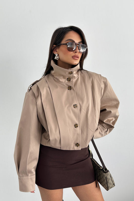 Routines Layer Trench Bomber Jacket - Beige 439 Jacket Routines Fashion