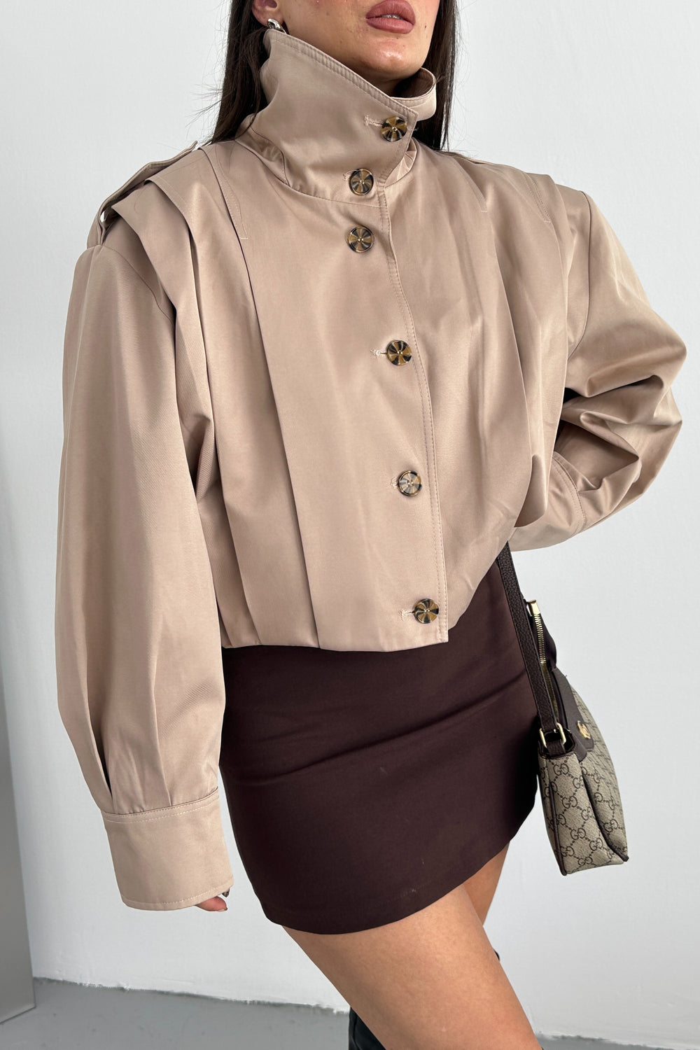 Routines Layer Trench Bomber Jacket - Beige 439 Jacket Routines Fashion