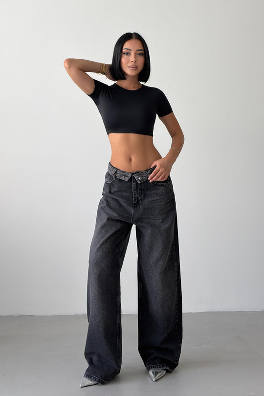Routines Leopard Folded Waist Jeans - Black 5341